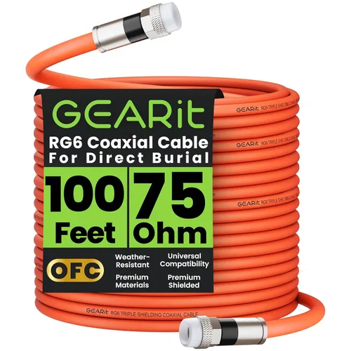 Vista 12 de GEARit Cable coaxial para enterramiento directo (15 pies) RG6 70 ohmios RF impermeable subterráneo en pared con protector de goma, Internet de alta