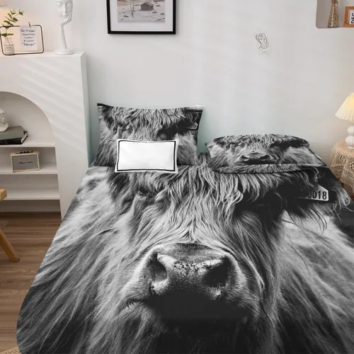 Vista 3 de Highland Cow Sábanas tamaño individual – Sábanas de cama de animales de granja, microfibra suave y bolsillo profundo, sábanas y fundas de almohada