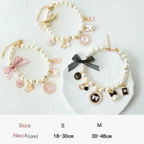 Vista 3 de PETCTN Collares de perlas para perros, collar de lazo de princesa, collar para mascotas, collar lindo para cachorros, accesorios de joyería de gato