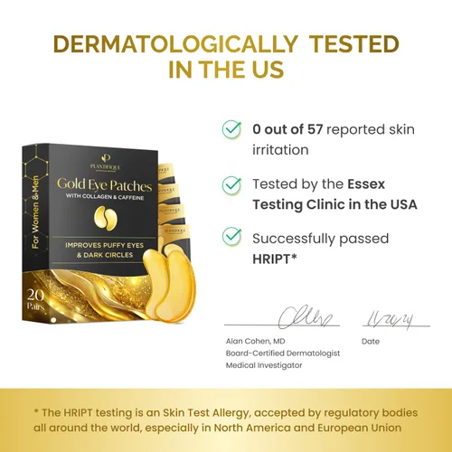 Vista 5 de PLANTIFIQUE Parches para debajo de los ojos de oro de 24 quilates, 20 pares, probados por dermatólogos, mascarillas hidratantes de colágeno