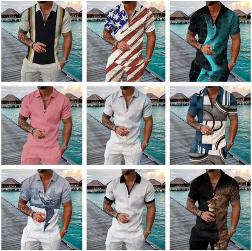 Vista 7 de BIRW Conjunto deportivo de 2 piezas para hombre, conjunto de pantalones cortos de verano de moda, camiseta polo casual de manga corta y pantalones
