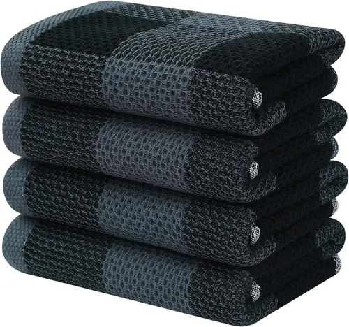 Vista 17 de Homaxy Paquete de 6 paños de cocina 100% algodón, 12 x 12 pulgadas, negro y rojo Negro & rojo