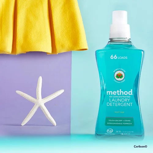 Vista 4 de Method Detergente líquido para lavandería; aroma a salvia de playa, removedor de manchas; 66 cargas por botella de 53.5 onzas; (paquete de 4)