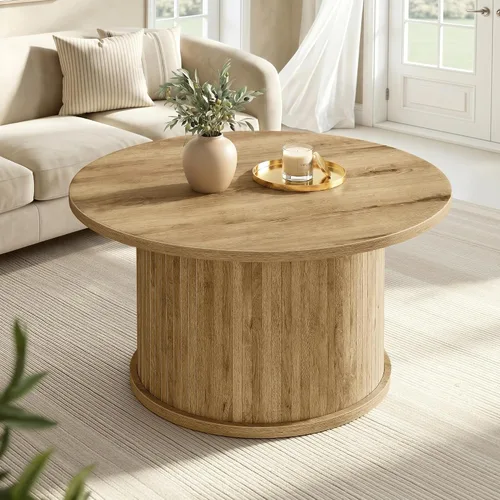 Vista 8 de VASAGLE Colección MAEZO - Mesa de café redonda, mesa de centro de 2 niveles con almacenamiento, patas cónicas, transiciones curvas, 31.5 pulgadas