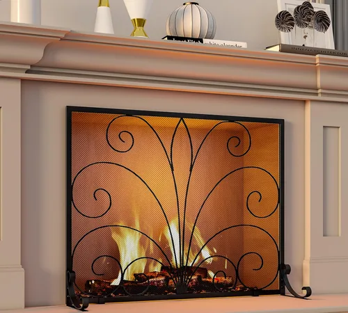 Vista 4 de Fire Beauty Pantalla para chimenea, hierro forjado hecho a mano, malla de metal para fuegos de horno, protector de chispas seguro, accesorios