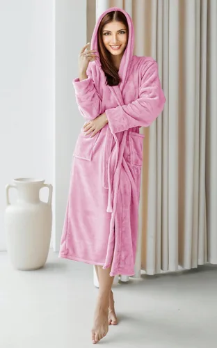 Vista 5 de NY Threads - Bata de baño de vellón con capucha para mujer, larga y afelpada