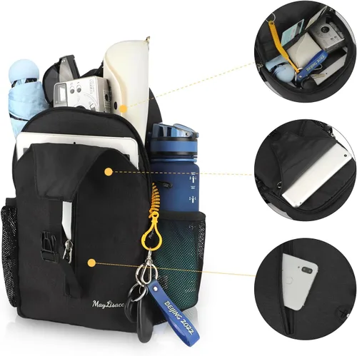 Vista 7 de MAYLISACC Bolso bandolera bandolera para hombres y mujeres, mochila con múltiples bolsillos para viajes, senderismo, mochila de pecho con llavero