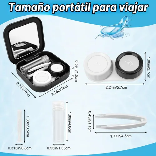 Vista 2 de Adecco LLC Kit de lentes de contacto para viajes: con espejo + botella + pinzas + contenedor, Negro