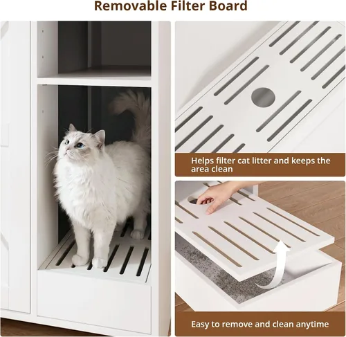 Vista 3 de VOWNER Caja de arena para gatos extra grande con colector de arena, color Blanco