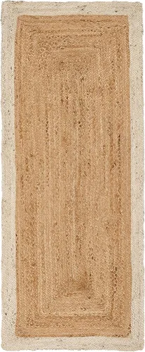 Vista 4 de Fab Habitat Essentials - Alfombra trenzada de color marfil, tejida a mano, fibra natural, suave bajo los pies, yute natural, dormitorio, sala