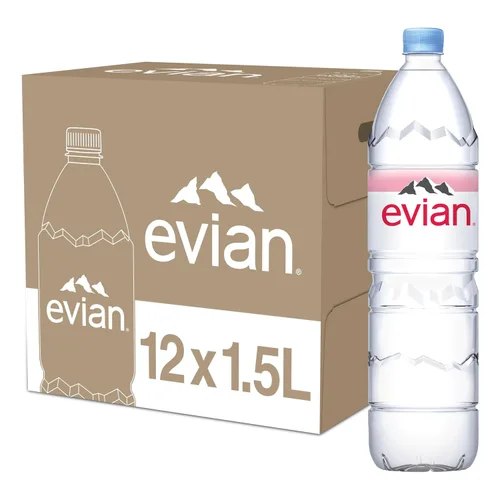 Vista 16 de Evian Agua de manantial natural, botella de 1 L, 12