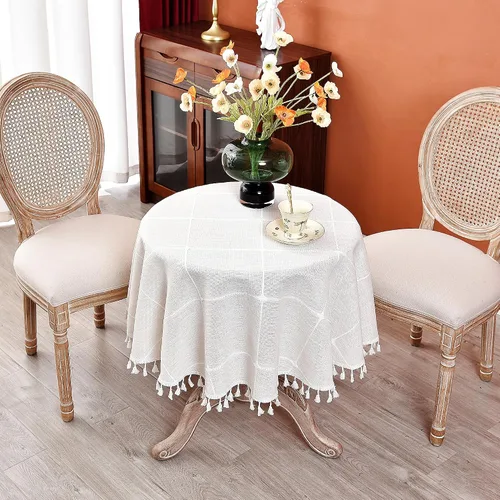 Vista 22 de Mantel redondo a cuadros de 36 pulgadas de algodón y lino, mantel redondo grueso, cubierta para mesa de café para casa de campo, cocina, comedor