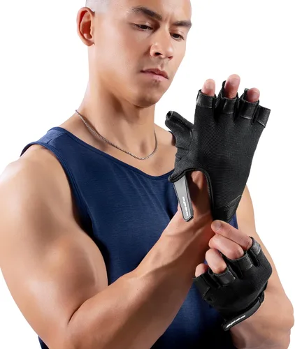 Vista 6 de MARCY apex - Guantes de entrenamiento acolchados de cuero con pestañas para hombres y mujeres, guantes de ejercicio para levantamiento de pesas