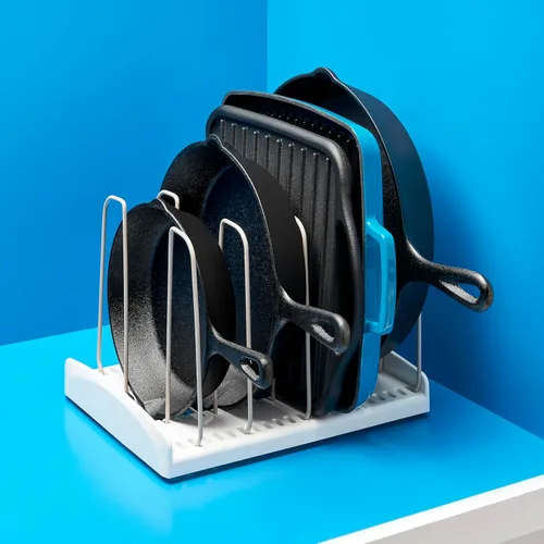 Vista 7 de YouCopia StoreMore Estante para Utensilios de Cocina con Alambres Altos de Acero, Organizador Ajustable para Sartenes y Tapas para Almacenamiento