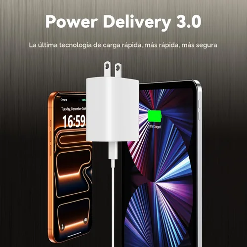 Vista 4 de Cargador para iPhone 17, 16, 15, carga rápida, cable de carga USB C de 10 pies de largo con bloque de carga rápida de teléfono tipo C de 20 W