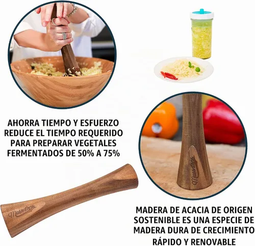 Vista 4 de Masontops Envasadora de pepinillos - Tamper de fermentación vegetal de madera de acacia - Pounder de chucrut de col - Herramienta de fermentación