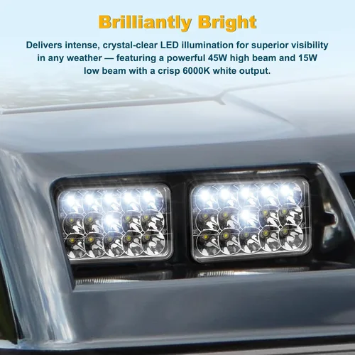 Vista 3 de Faros delanteros LED rectangulares de 4 x 6 pulgadas, 2 piezas con enchufe H4 – Compatible con Peterbilt, Kenworth, Freightliner, Ford Probe, Chevy
