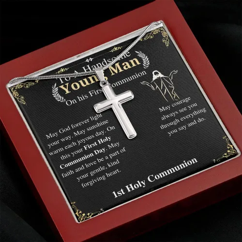 Vista 6 de Significativo Jewelry Gifts - Collar de cruz, regalo de primera comunión para hombres Regalo de confirmación para niños con tarjeta de mensaje