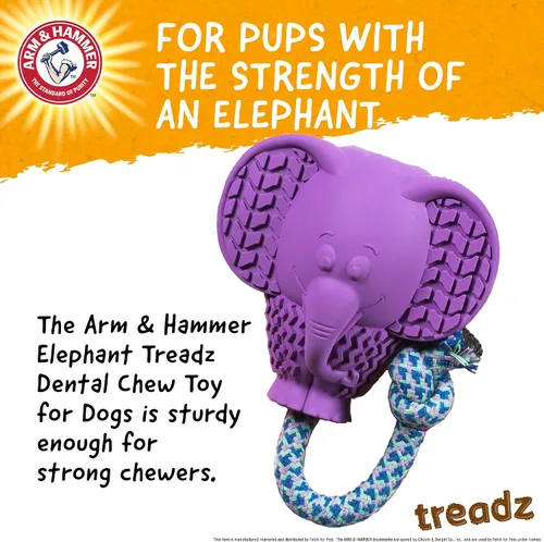 Vista 2 de Arm & Hammer para mascotas Super Treadz Juguete dental grande para masticar en forma de elefante para perros Juguetes dentales para perros
