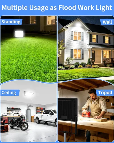 Vista 9 de Luz de inundación LED de 200 W para exteriores con enchufe+cable de 10 pies, luz de seguridad súper brillante de 24000 lúmenes, luz de trabajo LED