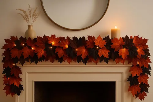 Vista 2 de Lighted Leaf Garland 6ft Length with Battery Powered Warm White LED Lights