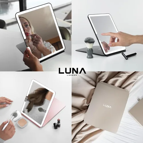 Vista 6 de LUNA London Eclipse LED Lighted Travel Vanity Makeup Mirror 3 Colour Light, Compact, Portable, Lighted, Rechargeable, Illuminated Mirror Perfect