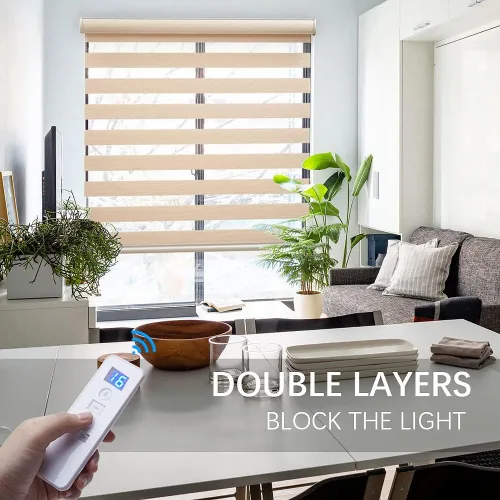 Vista 4 de Persianas motorizadas de cebra con control remoto, persianas de privacidad para el hogar, cocina, dormitorio, tamaño personalizado