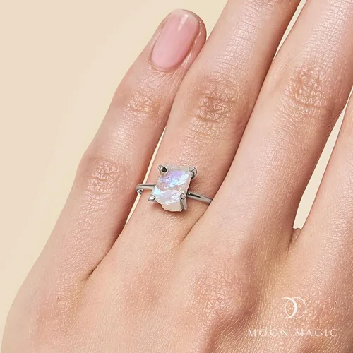 Vista 2 de Moon Magic - Auténtica piedra lunar, amatista, cuarzo rosa, anillos de aguamarinaplata de ley 925 real - Anillos de cristal crudo de oro rosa de 18