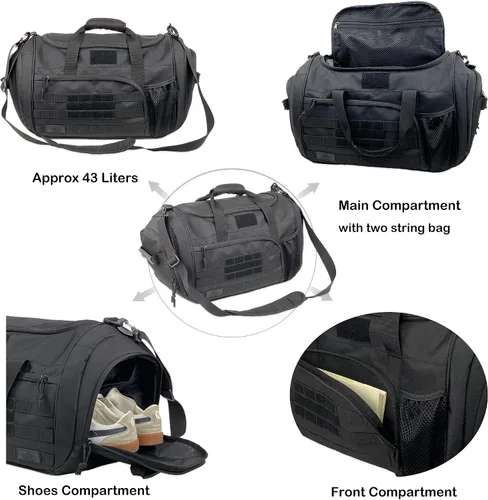 Vista 8 de APRlLBAY - Bolsa de lona militar de gran capacidad de 43 litros, bolsa táctica de gimnasiofin de semana para hombres y mujeres (negro azabache)