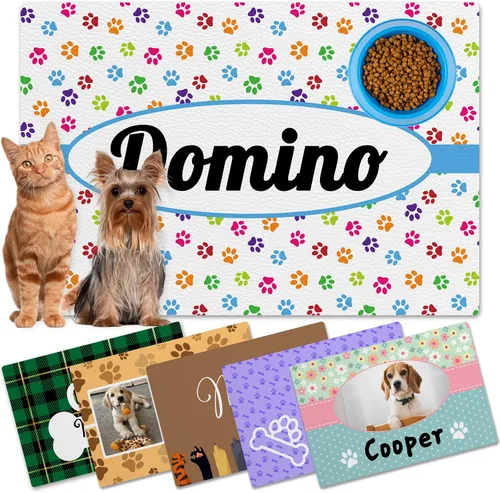 Vista 15 de Alfombrillas personalizadas de piel sintética para comida y agua, antideslizante e impermeable para nombre/foto, tapete personalizado