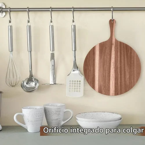 Vista 7 de 2 tablas redondas de madera de acacia para cortar pizza charcutería de 16 x