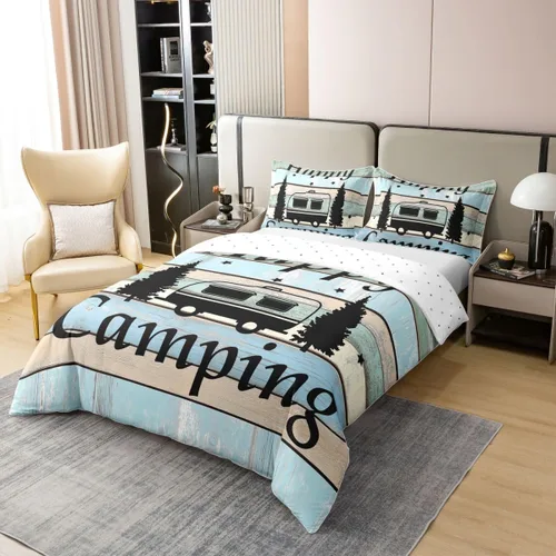 Vista 3 de Camper - Ropa de cama de campamento con cremallera de tamaño individual para niños, estilo rústico, estilo granja, 100% algodón, accesorios