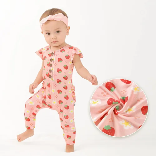 Vista 5 de LITTLE JAMJAMS Mameluco de una pieza para bebé recién nacido con volantes, manga casquillo y botones a presión, sin pies, ultra suave, 0-36 meses