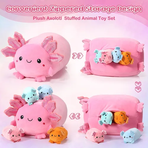 Vista 3 de Aoriher 5 piezas Kawaii Axolotl de peluche lindo de 14 pulgadas mamá axolote con 4.72 pulgadas mini almohada de peluche para adultos, regalo
