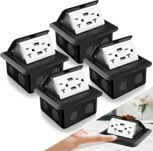 Vista 11 de Hoolerry Kit de 1 caja de cubierta de toma de corriente eléctrica de piso desplegable con cargador USB de 4.8 A, 20 amperios, impermeable