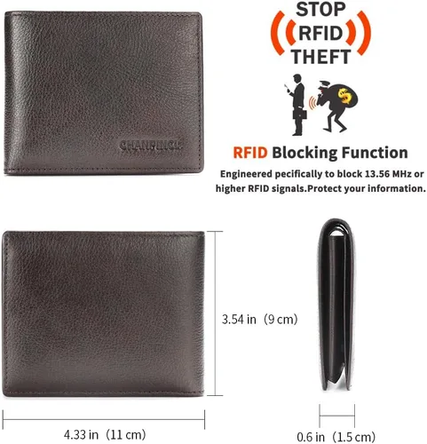 Vista 58 de Billetera de piel triple con bloqueo RFID para hombre con 2 ventanas de identificación, 2 compartimentos para efectivo, 6-8 ranuras para tarjetas