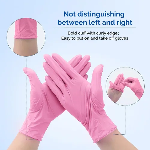 Vista 6 de JMU Guantes de Nitrilo Rosa, No Estériles, Guantes de Examen Desechables Sin Látex para Médico Esteticista, XS/S/M/L/XL, 200-4000
