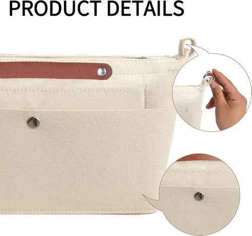 Vista 4 de Soyizom Organizador de bolso, organizador de bolsa de inserción para bolsos, organizador de fieltro con cremallera y bolsa de llavero en la bolsa