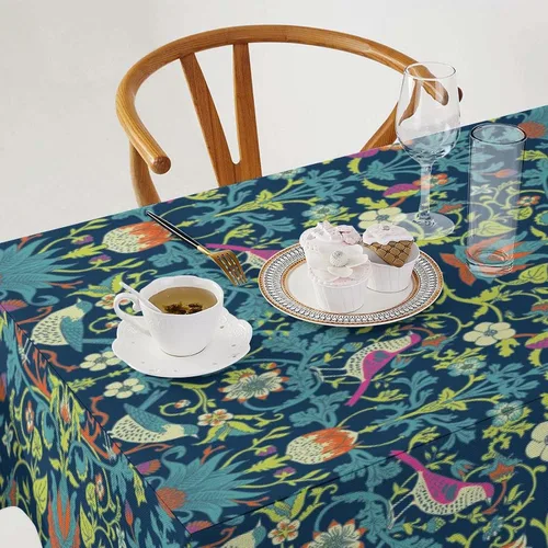 Vista 308 de Mantel Floral Retro de Pájaros, Diseño Original Bohemio William Morris Estampado Cubierta de Mesa para Hogar Picnic Fiesta Comedor Cocina William