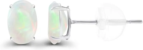 Vista 2 de Solid 925 Sterling Silver Gold Plated 7x5mm Oval Genuine Birthstone Stud Earrings For Women Natural or Created Hypoallergenic Gemstone Stud Earrings