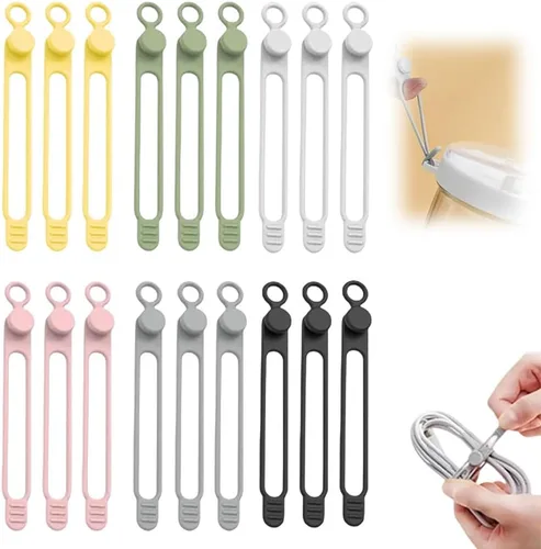 Vista 8 de 12 bridas de silicona para cables, organizador de cables de datos reutilizables 2026, organizador de cables, multiusos, organizador de cables