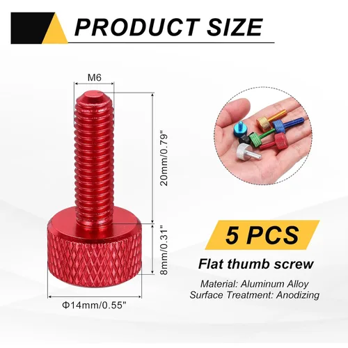 Vista 90 de MECCANIXITY 5 piezas M6x14mm Tornillos de pulgar estriado de cabeza plana, pernos de rosca completa de aleación de aluminio sólido para carcasas