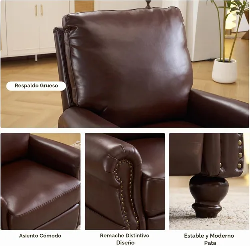 Vista 4 de Silla reclinable de respaldo con masaje y calor, silla reclinable de cuero transpirable con respaldo sobrerelleno, silla de respaldo con decoración