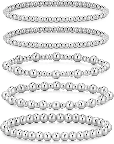 Vista 34 de adoyi - Pulseras de oro para mujer, impermeables, con cuentas de bolas chapadas en oro de 14K, pulseras ajustables apilables para regalos