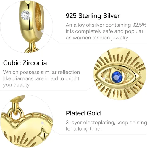 Vista 6 de AIEGNOS Dijes de Hamsa de mal de ojo para pulsera, collar de plata de ley 925, cuentas de mal de ojo de Fátima para manos de serpiente europea