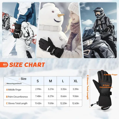 Vista 6 de ThxToms Guantes de esquí para hombres y mujeres, guantes de invierno impermeables 3M Thinsulate guantes cálidos unisex para pantalla táctil, guantes