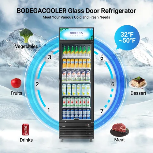 Vista 5 de BODEGA BODEGACOOLER Refrigerador comercial de bebidas de 15.5 pies cúbicos, enfriador de pantalla vertical con puerta de vidrio, refrigerador