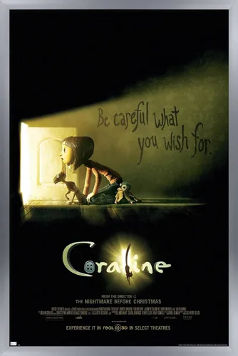 Vista 9 de Trends International Coraline - Póster de pared con texto en inglés «Be Careful» Versión enmarcada de caoba