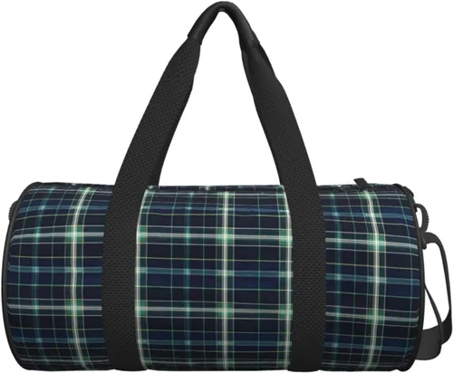 Vista 7 de Large Duffle Bag for Travel - Green Black Retro Plaid Print Gym Bag for Women Men, Travel Foldable Bags for Women Men with Zippered Multiple Pockets