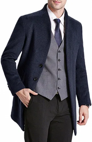 Vista 4 de FASHINTY Men's Classical France Style Warm Wool Coat #1W1F153160123